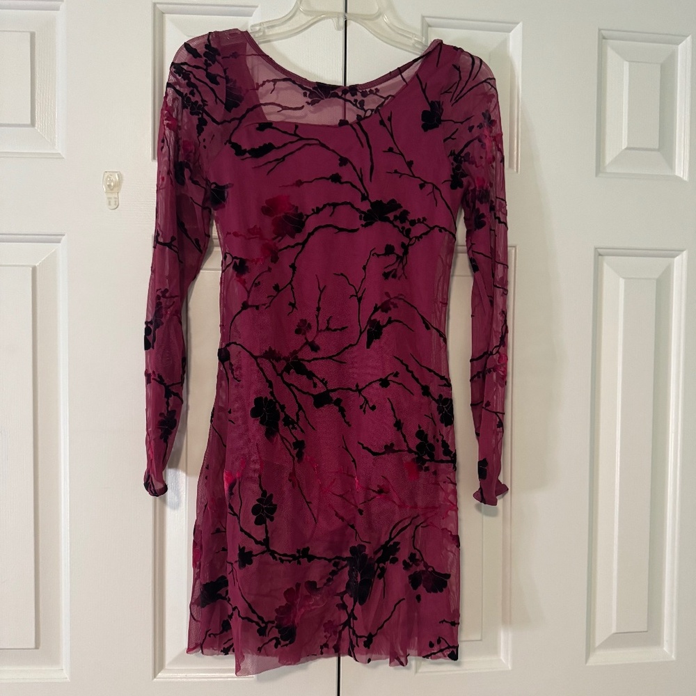 Burgundy Floral Mesh Dance Dress – Lyrical/Contemporary Costume
